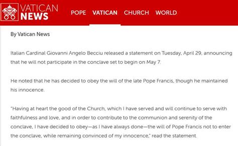 Convicted Cardinal Angelo Becciu Withdraws from Conclave: Have Decided