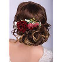 Kercisbeauty Red Rose Burgundy Hair Comb For Brides Wedding Bridal