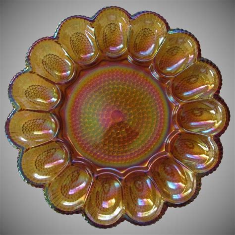 Indiana Glass Amber Carnival Glass Egg Plate Deviled Egg Platter Carnival Glass Carnival