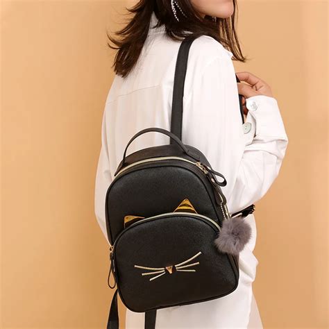 Школьный рюкзак с кошкой, женский рюкзак из искусственной кожи, женский ...