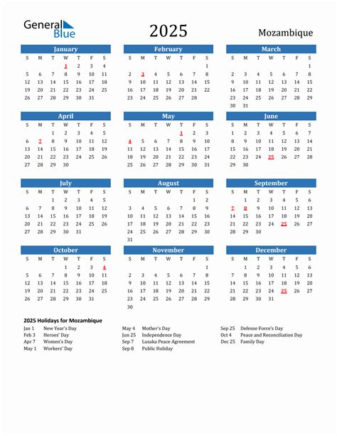 2025 Mozambique Calendar with Holidays