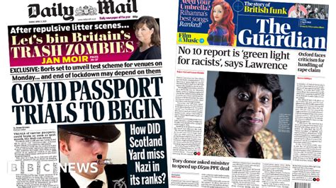 Newspaper headlines: 'Covid passports' and 'green light for racists'