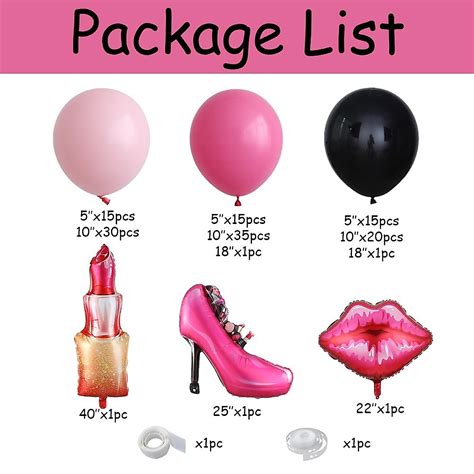 Makeup Balloon Garland Arch Kit 135PCS Hot Pink And Black Latex Balloons With Lipstick And High
