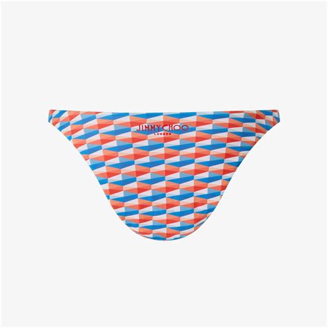 Jimmy Choo Alexandria Paprika Sky Diamond Print Recycled Nylon And Lycra Bikini Briefs Reversible