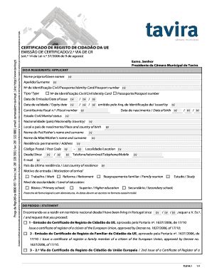 Fillable Online Cm Tavira Certificado De Registo De Cidad O Da Ue Emiss