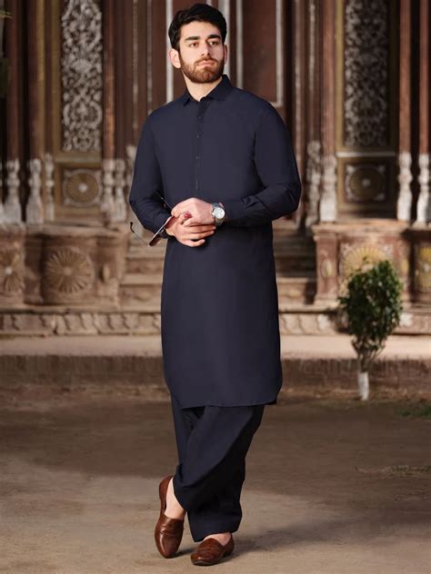 Wasim Akram Mens Blue Shalwar Kameez Men Fashion Casual Shirts Mens