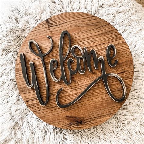 Rustic Welcome Round Reclaimed Wood Sign Welcome Decor Etsy Wood