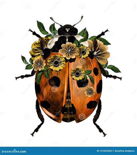 Ladybug, Top View Of Ladybird Beetle With Black Dots On Red Wings