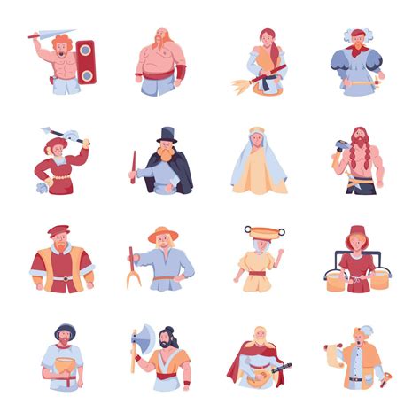 bundle  flat style medieval persons illustrations  vector art