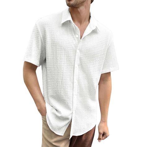 2024 Shirts For Men Baggy Cotton Linen Solid Short Sleeve Button Retro