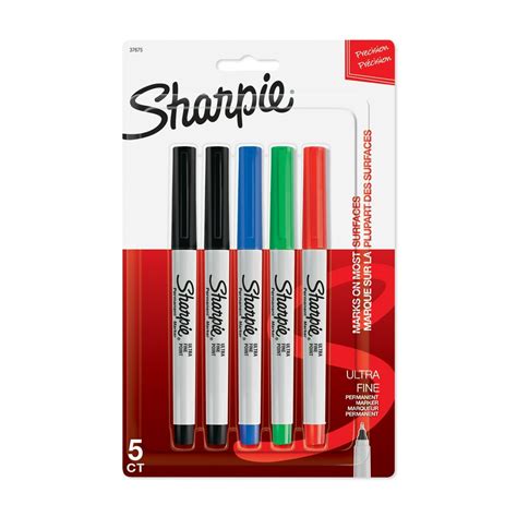 Sharpie Permanent Markers Ultra Fine Point Assorted Colors 5 Count