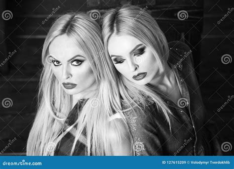 Makeup And Hairstyle Twin Sisters Lesbian And Gay Homosexual Love Stock Image Image Of