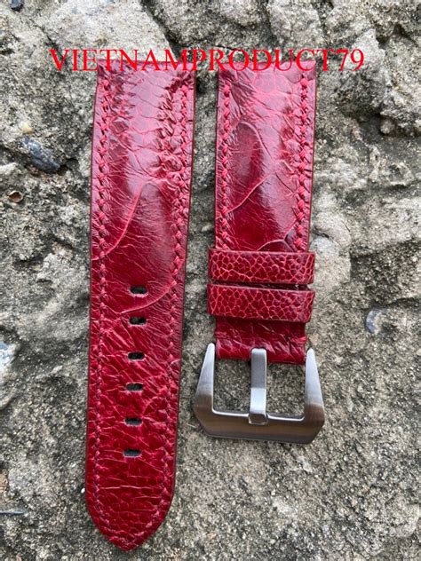 Red Genuine Ostrich Leather Watch Strap Band Leather Watch Strap