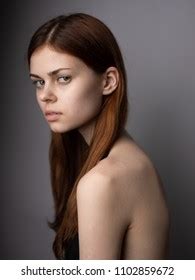 Naked Shoulders Beautiful Woman On Gray Stock Photo 1102859672 Shutterstock