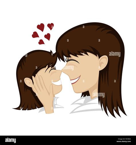 A Cute Brunette Girl And Brunette Mother S Faces Mother Caresses Stock Photo Alamy