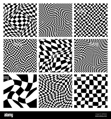 Trendy Checkered Pattern Black And White Distorted Tiled Grid Wavy