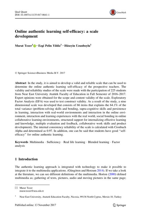 authentic learning  efficacy  scale development