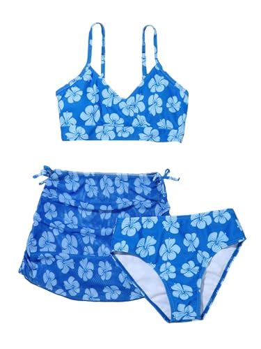 COZYEASE Girls Piece Set Floral Print Bikini Swimsuit With Drawstring Beach Skirt Cute Ruched