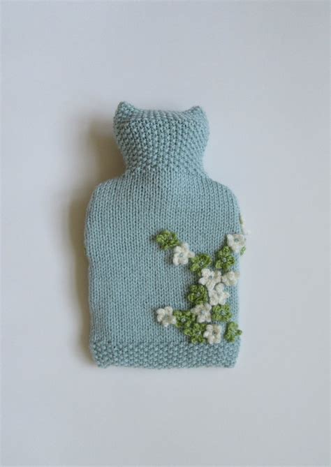 Hand Knitted Blue Ditsy Hot Water Bottle Cover Folksy