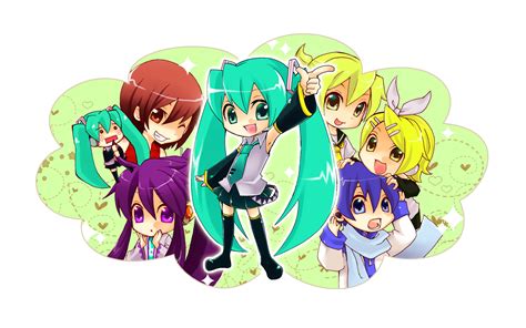 Aqua Eyes Aqua Hair Blonde Hair Blue Eyes Blue Hair Brown Hair Buki Chibi Group Hachune Miku