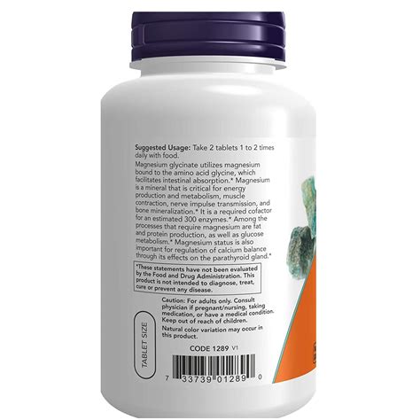 NOW Supplements, Magnesium Glycinate 100 mg, Highly Absorbable Form ...
