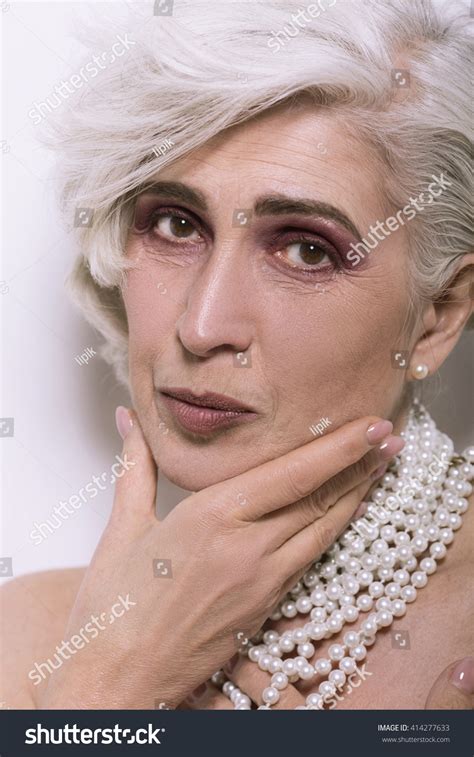 Portrait Mature Naked Woman Touching Her Stock Photo Shutterstock