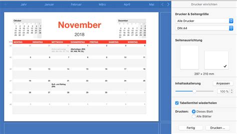 Kalender 2018 Monatsansicht Numbersvorlagen De