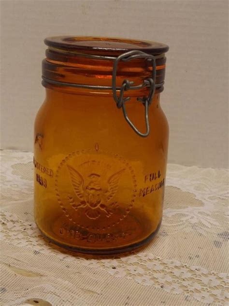 Vintage Crownford China Co 1965 1 Quart Rare Amber Glass Canning Jar Italy Mason Jar Diy