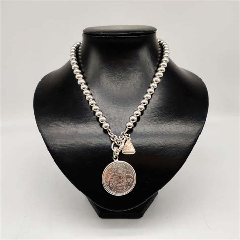 Von Treskow Silver 925 Ball 12mm Necklace With Australian Florin Drop