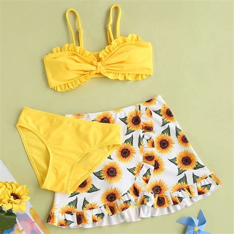 Bañador con estampado de girasol para niña conjunto de Bikini de 3