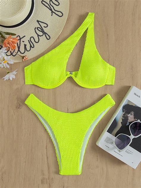 Shein Swim Sxy Ba Ador Bikini Con Aro Con Textura De Un Hombro Moda De Mujer Shein M Xico