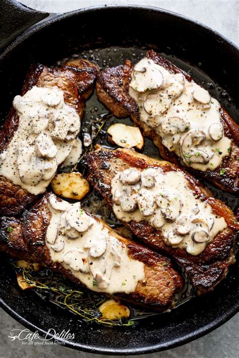 Pan Seared Garlic Butter Steak & Mushroom Cream Sauce - Cafe Delites