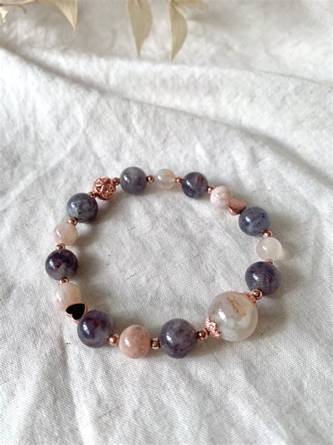 Sakura Agate X Iolite Crystal Bracelet Women S Fashion Jewelry