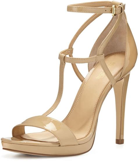 Michael Michael Kors Simone Patent T Strap Sandal Nude Ankle Strap Sandals Heels T Strap