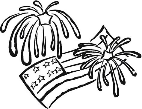 40760 4th Of July Fireworks Flags Coloring Page