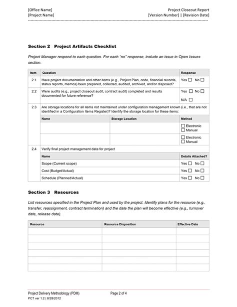 Project Closeout Report Template In Word And Pdf Formats Page Of