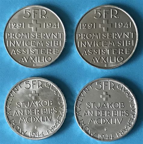 4 schöne Schweizer 5 Franken Silber Gedenkmünzen 1941 1944 Kaufen auf