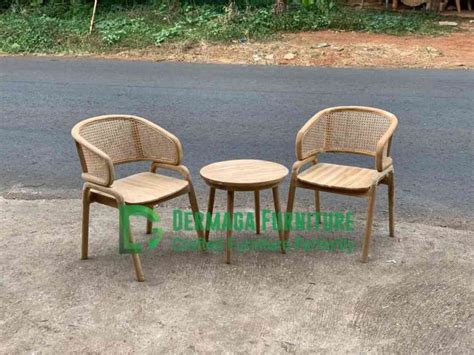 Jual Set Teras Kursi C Tumpuk Meja Bulat Retro Kayu Jati Kopi Cafe