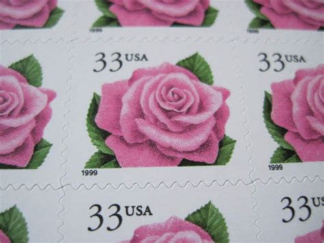 Ten 10 Unused Postage Stamps Pink Rose 33 Cent Stamps Etsy