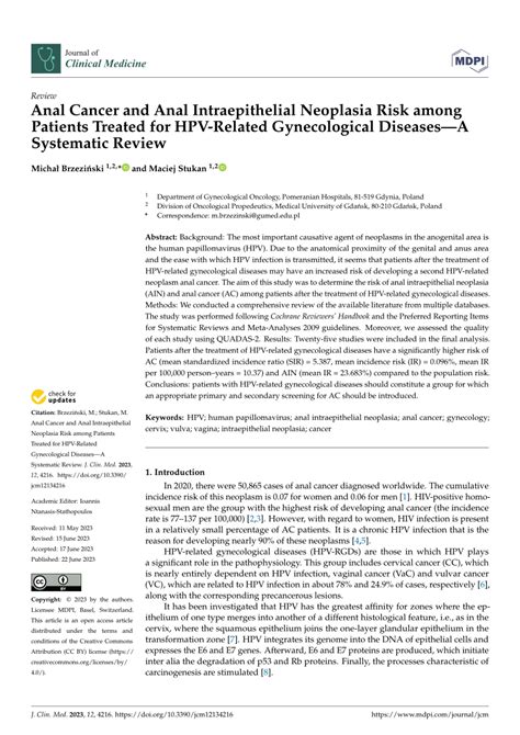 PDF Anal Cancer And Anal Intraepithelial Neoplasia Risk Among Patients Treated For HPV Related