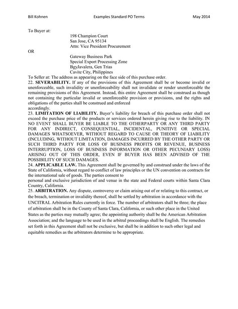 Purchase Order Boilerplate/Standard Terms Examples | DOCX