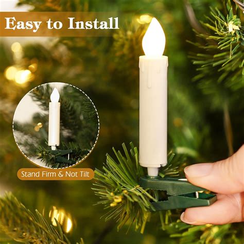 Lewondr 20 Pcs Led Christmas Tree Candle Lights Flickering Clip On Flameless Candles Remote