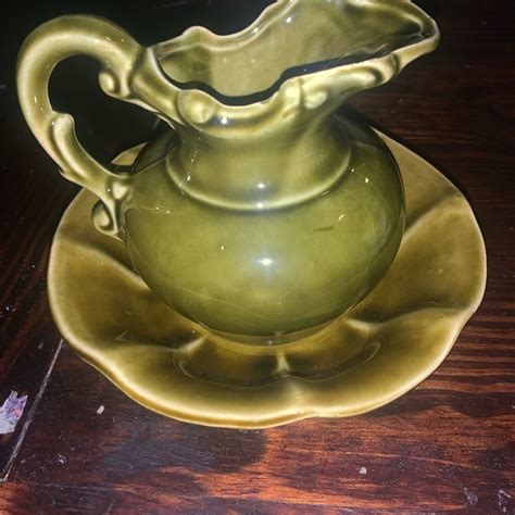 Mccoy Accents Vintage Mccoy Mini Green Wash Basin And Pitcher