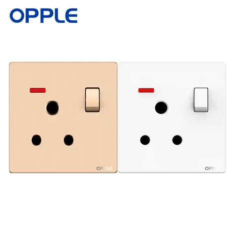 Fireproof Opple 15a Round Socket With 1 Way Switch And Neon Golden And White Wall Switches For