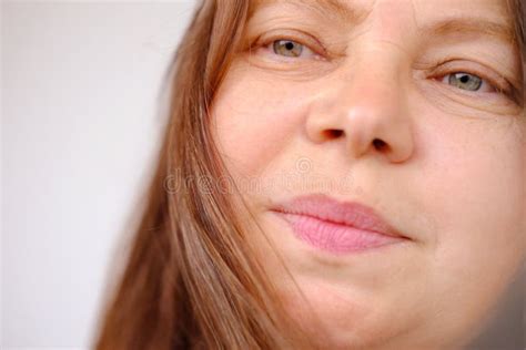 Closeup Of Mature Female Face Woman Years Old Slight Smile On The