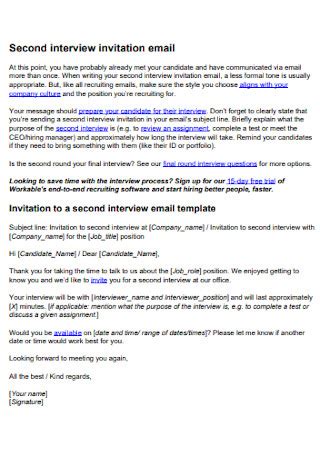 Second Interview Invitation Email Sample