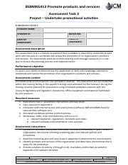 BSBMKG413 Assessment Task 2 Project Pdf BSBMKG413 Promote