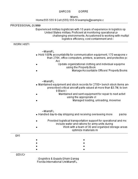 Military Logistician Resume Example Myperfectresume