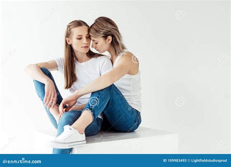 Lesbian Couple Hugging Each Other Stock Image Image Of White Hugging