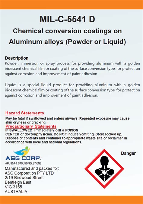 MIL-C-5541 D Chemical conversion coatings on Aluminium alloys (Powder